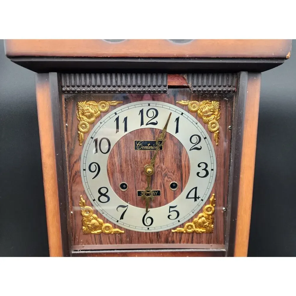 Vintage Centurion 35‑Day Regulator Clock* Korea Wood Case Brass Pendulum Key